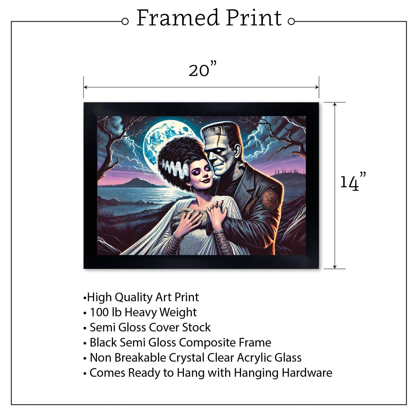 MOONLIGHT LOVE - Monster Art Print 18x12 Unframed or Framed