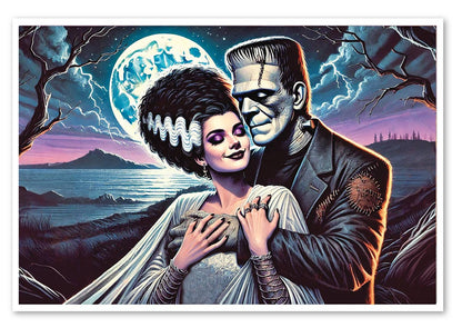 MOONLIGHT LOVE - Monster Art Print 18x12 Unframed or Framed